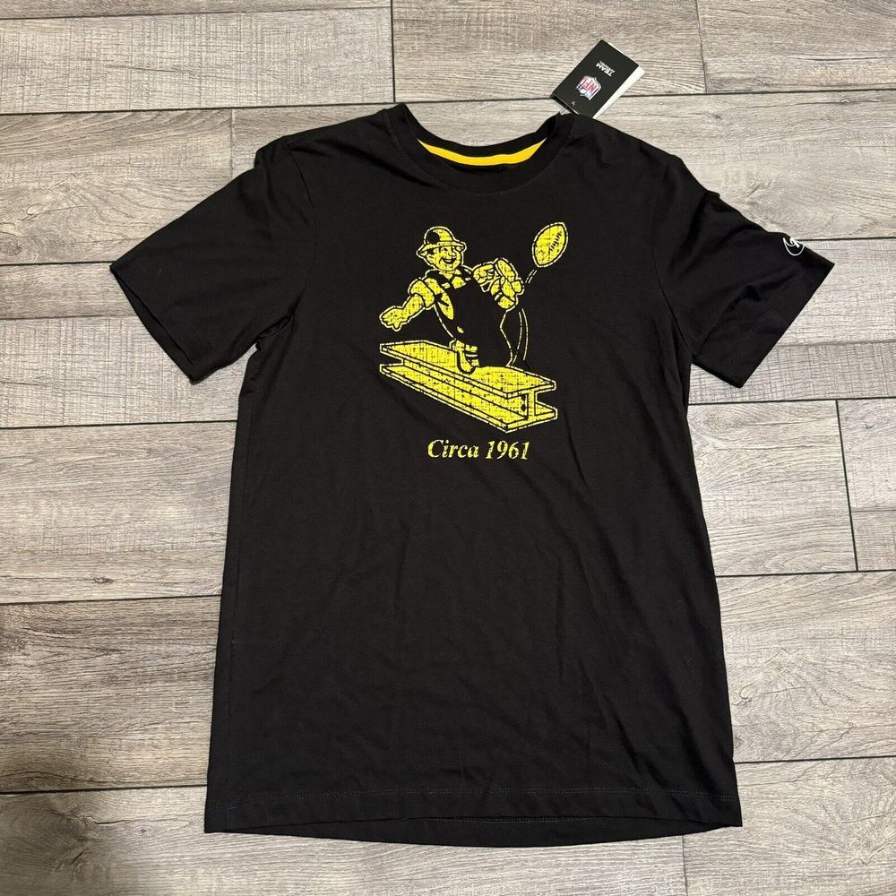 Pittsburgh Steelers Nike T-Shirt Mens Steely McBeam Circa 1961 Black Medium NEW